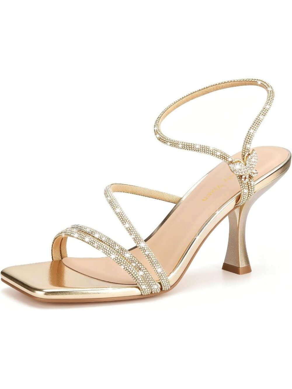 〽️Women's Gold Elegant Strappy Kitten Heel Square Toe Ankle Strap Wedding Sandal